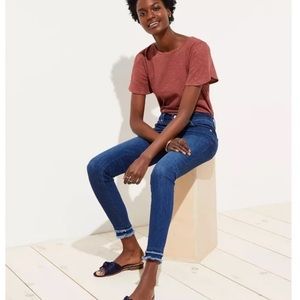 Ann Taylor LOFT Modern Skinny Double Frayed Ankle Jeans Dark Blue Wash 26 2
